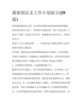最新团总支工作计划前言(19篇)