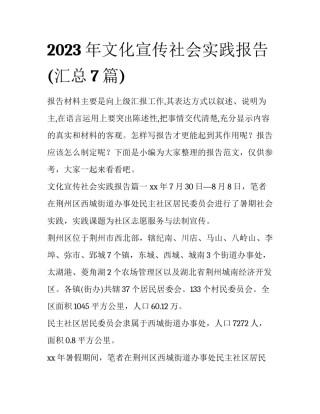 2023年文化宣传社会实践报告(汇总7篇)