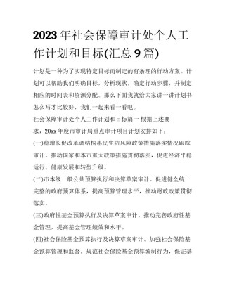 2023年社会保障审计处个人工作计划和目标(汇总9篇)