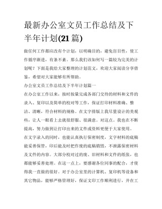 最新办公室文员工作总结及下半年计划(21篇)