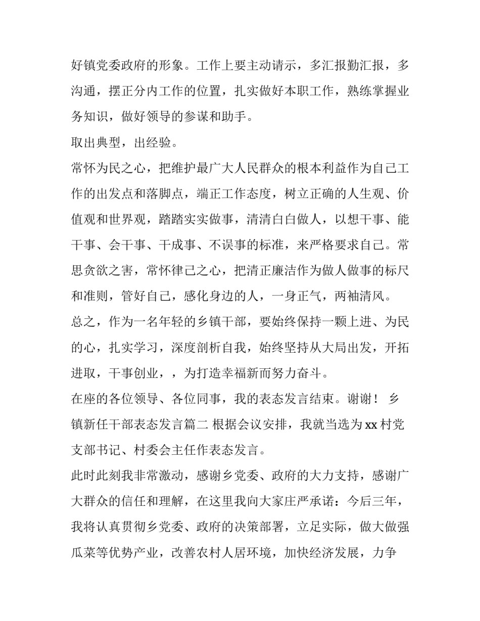 2023年乡镇新任干部表态发言(通用5篇)_第1页