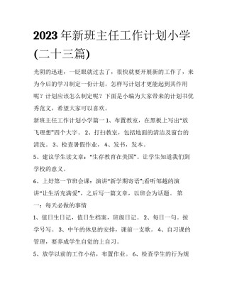 2023年新班主任工作计划小学(二十三篇)