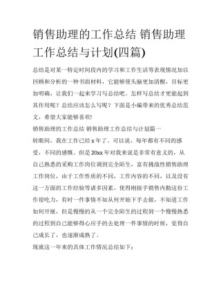销售助理的工作总结 销售助理工作总结与计划(四篇)