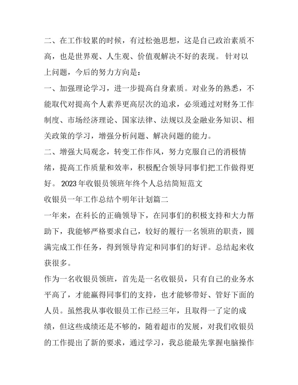 2023年收银员领班年终个人总结简短范文 收银员一年工作总结个明年计划(5篇)_第3页