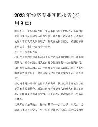 2023年经济专业实践报告(实用9篇)