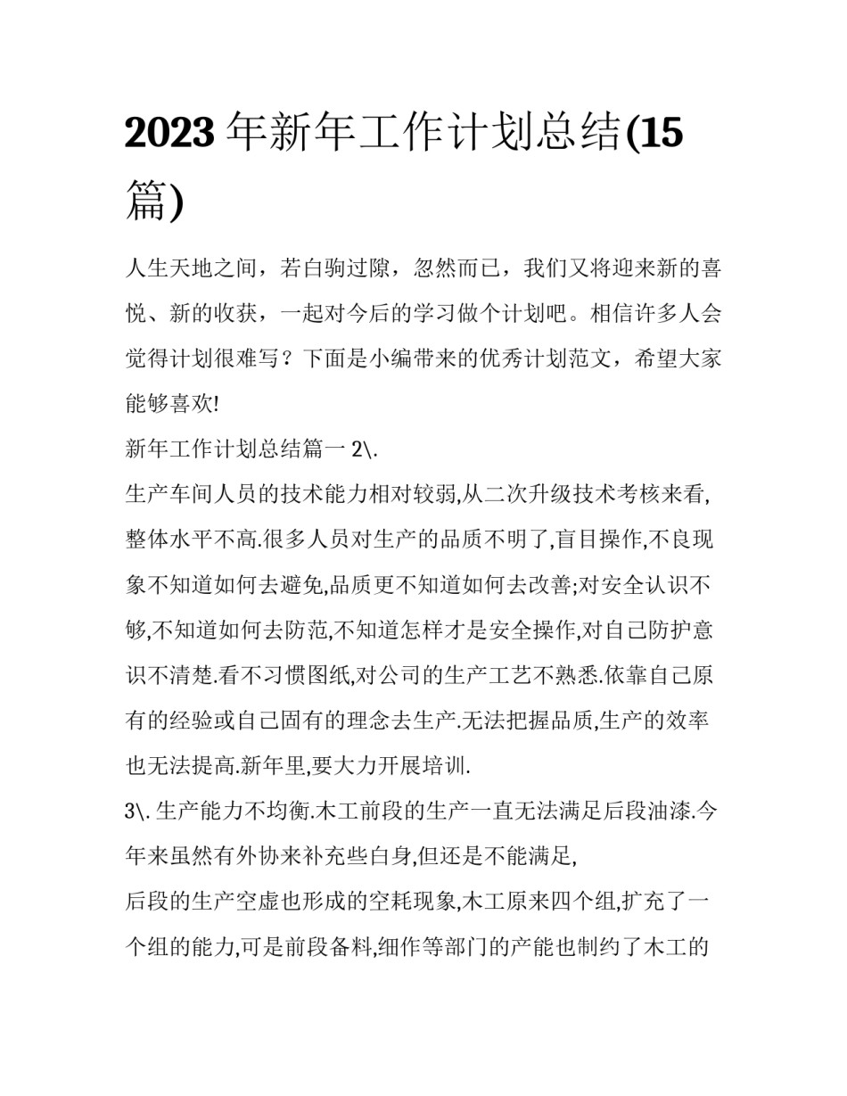 2023年新年工作计划总结(15篇)_第1页