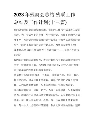 2023年残奥会总结 残联工作总结及工作计划(十三篇)