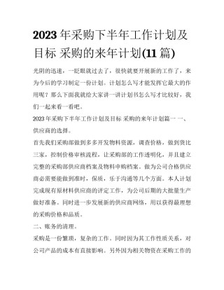 2023年采购下半年工作计划及目标 采购的来年计划(11篇)