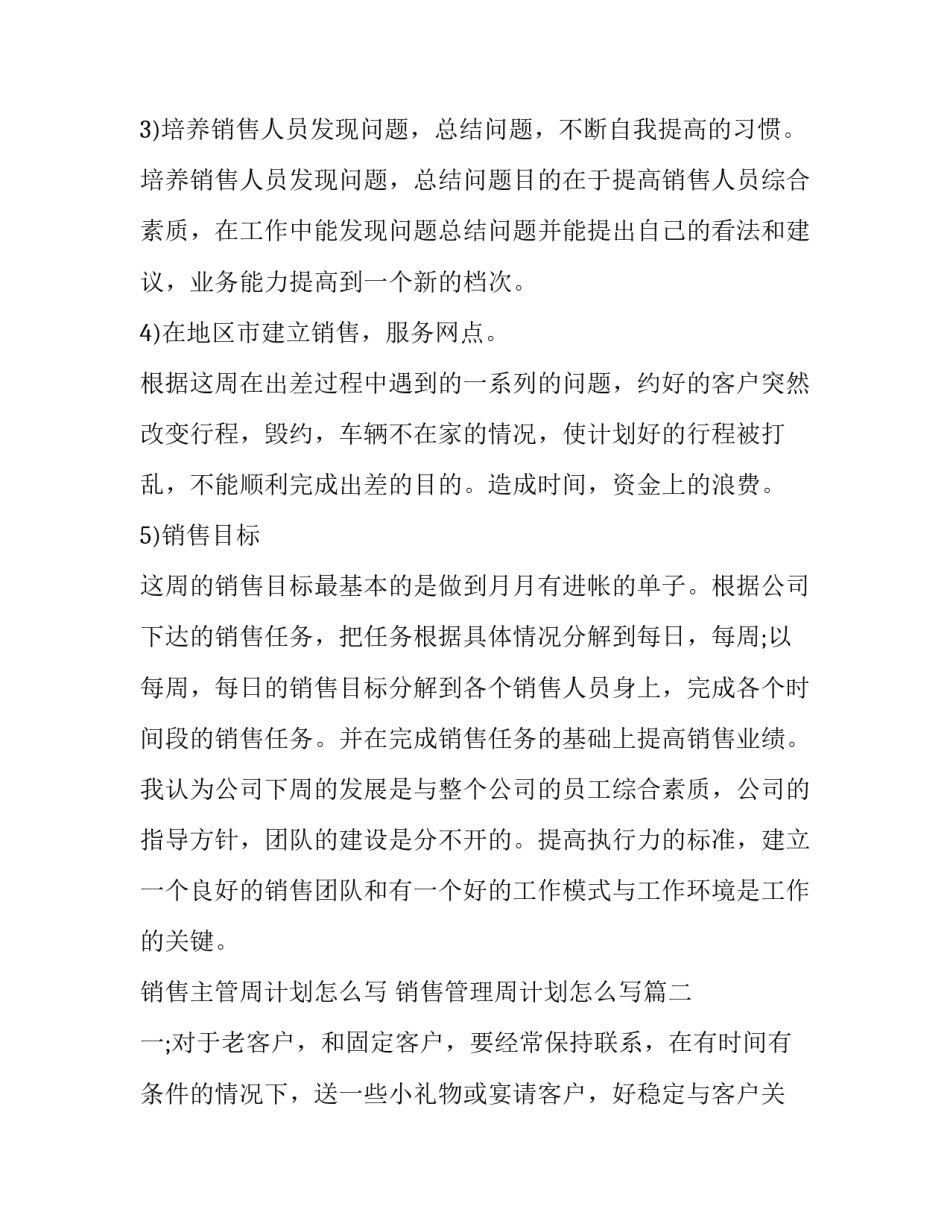 销售主管周计划怎么写 销售管理周计划怎么写(17篇)_第2页