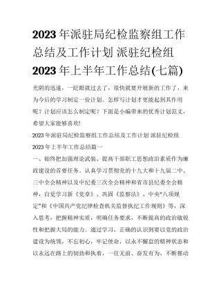 2023年派驻局纪检监察组工作总结及工作计划 派驻纪检组2023年上半年工作总结(七篇)