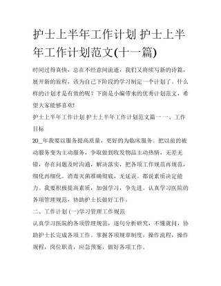 护士上半年工作计划 护士上半年工作计划范文(十一篇)
