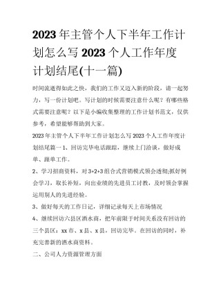2023年主管个人下半年工作计划怎么写 2023个人工作年度计划结尾(十一篇)