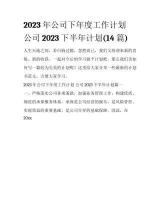 2023年公司下年度工作计划 公司2023下半年计划(14篇)