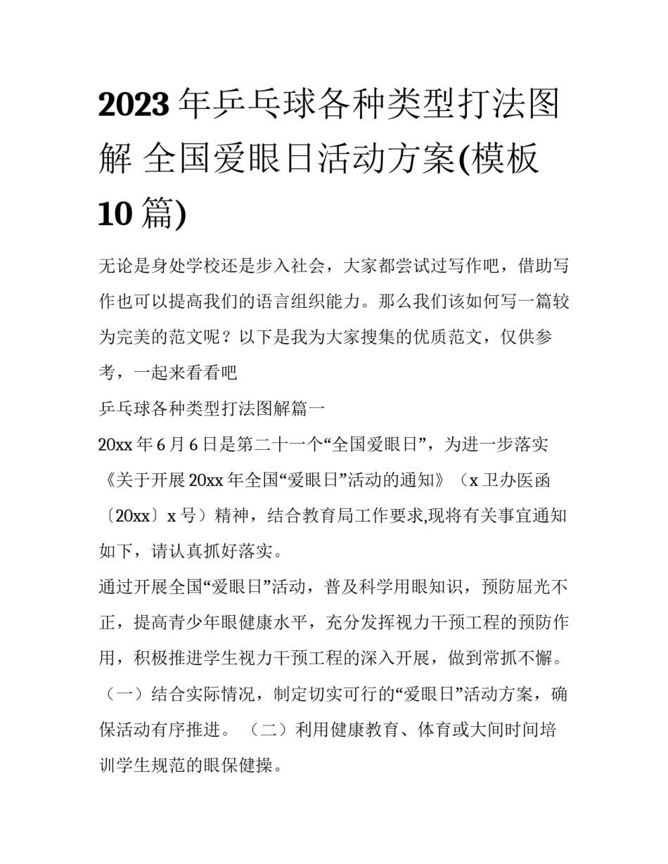 2023年乒乓球各种类型打法图解 全国爱眼日活动方案(模板10篇)_第1页