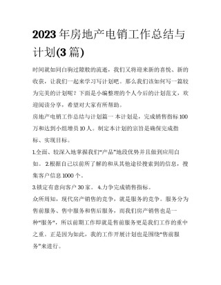 2023年房地产电销工作总结与计划(3篇)