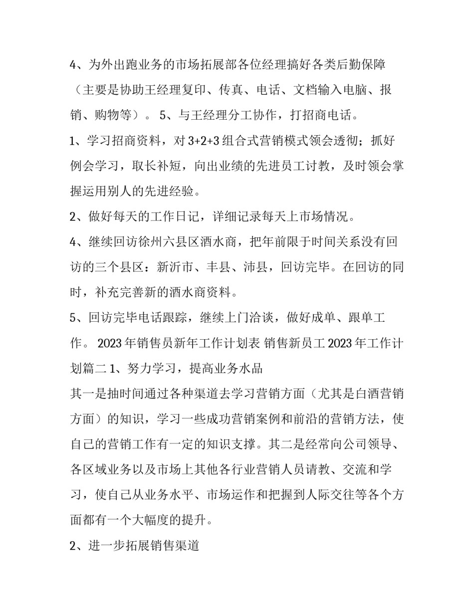 2023年销售员新年工作计划表 销售新员工2023年工作计划(三篇)_第3页