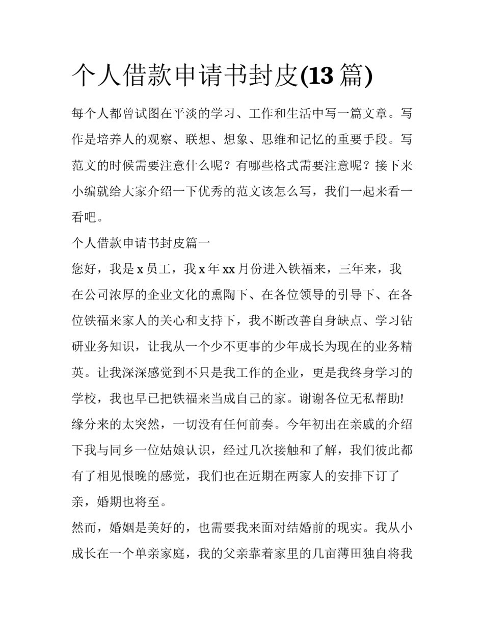 个人借款申请书封皮(13篇)_第1页
