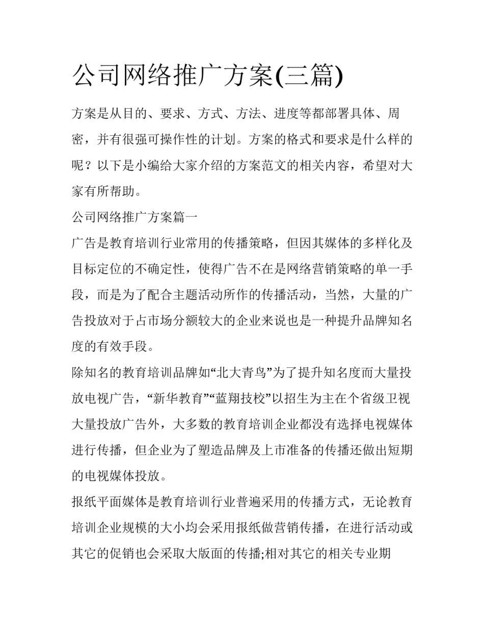 公司网络推广方案(三篇)_第1页