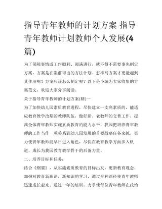 指导青年教师的计划方案 指导青年教师计划教师个人发展(4篇)