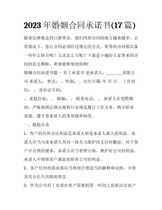 2023年婚姻合同承诺书(17篇)