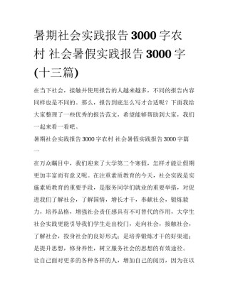 暑期社会实践报告3000字农村 社会暑假实践报告3000字(十三篇)