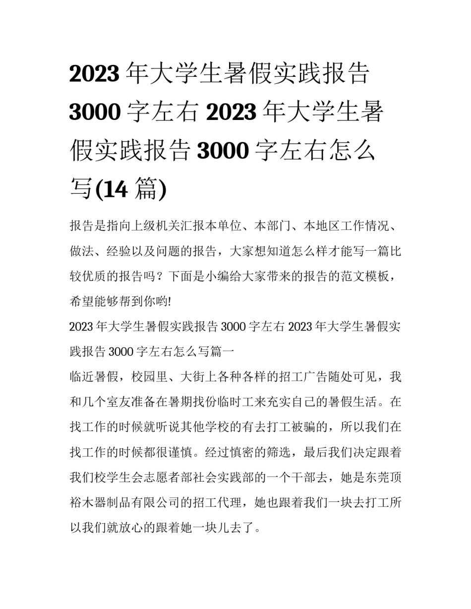 2023年大学生暑假实践报告3000字左右 2023年大学生暑假实践报告3000字左右怎么写(14篇)_第1页