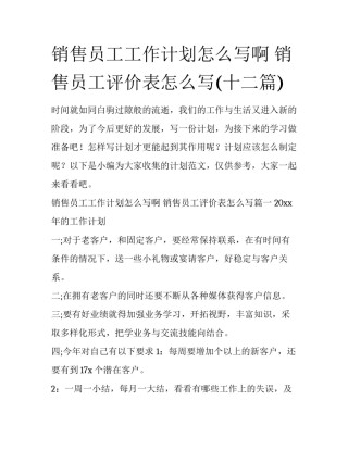 销售员工工作计划怎么写啊 销售员工评价表怎么写(十二篇)