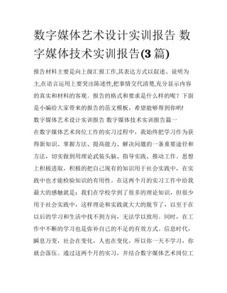 数字媒体艺术设计实训报告 数字媒体技术实训报告(3篇)