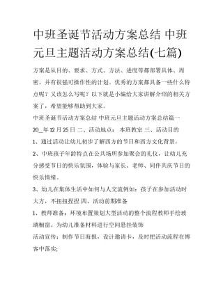中班圣诞节活动方案总结 中班元旦主题活动方案总结(七篇)
