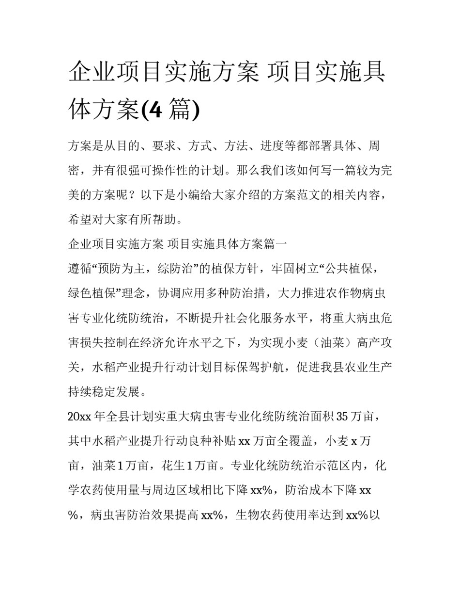 企业项目实施方案 项目实施具体方案(4篇)_第1页