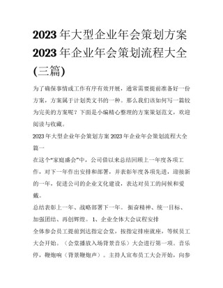 2023年大型企业年会策划方案 2023年企业年会策划流程大全(三篇)
