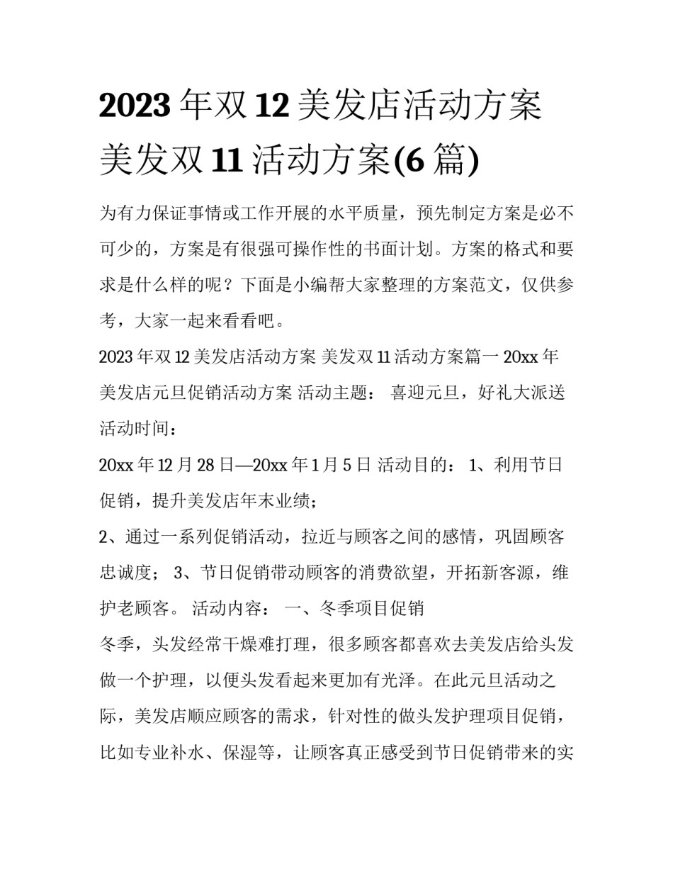 2023年双12美发店活动方案 美发双11活动方案(6篇)_第1页