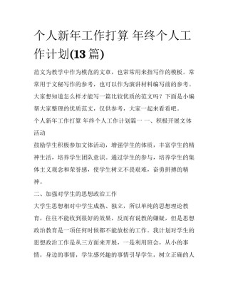 个人新年工作打算 年终个人工作计划(13篇)