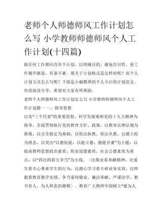 老师个人师德师风工作计划怎么写 小学教师师德师风个人工作计划(十四篇)