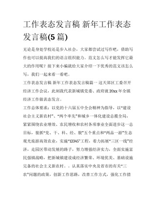 工作表态发言稿 新年工作表态发言稿(5篇)