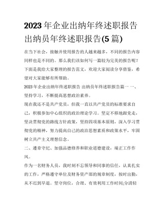 2023年企业出纳年终述职报告 出纳员年终述职报告(5篇)