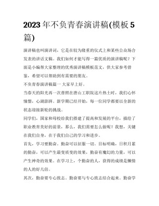 2023年不负青春演讲稿(模板5篇)