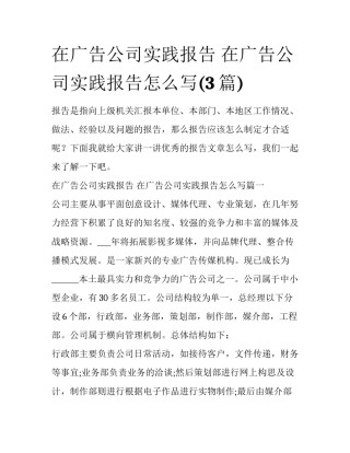 在广告公司实践报告 在广告公司实践报告怎么写(3篇)