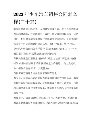 2023年少东汽车销售合同怎么样(二十篇)