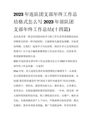 2023年连队团支部年终工作总结格式怎么写 2023年部队团支部年终工作总结(十四篇)