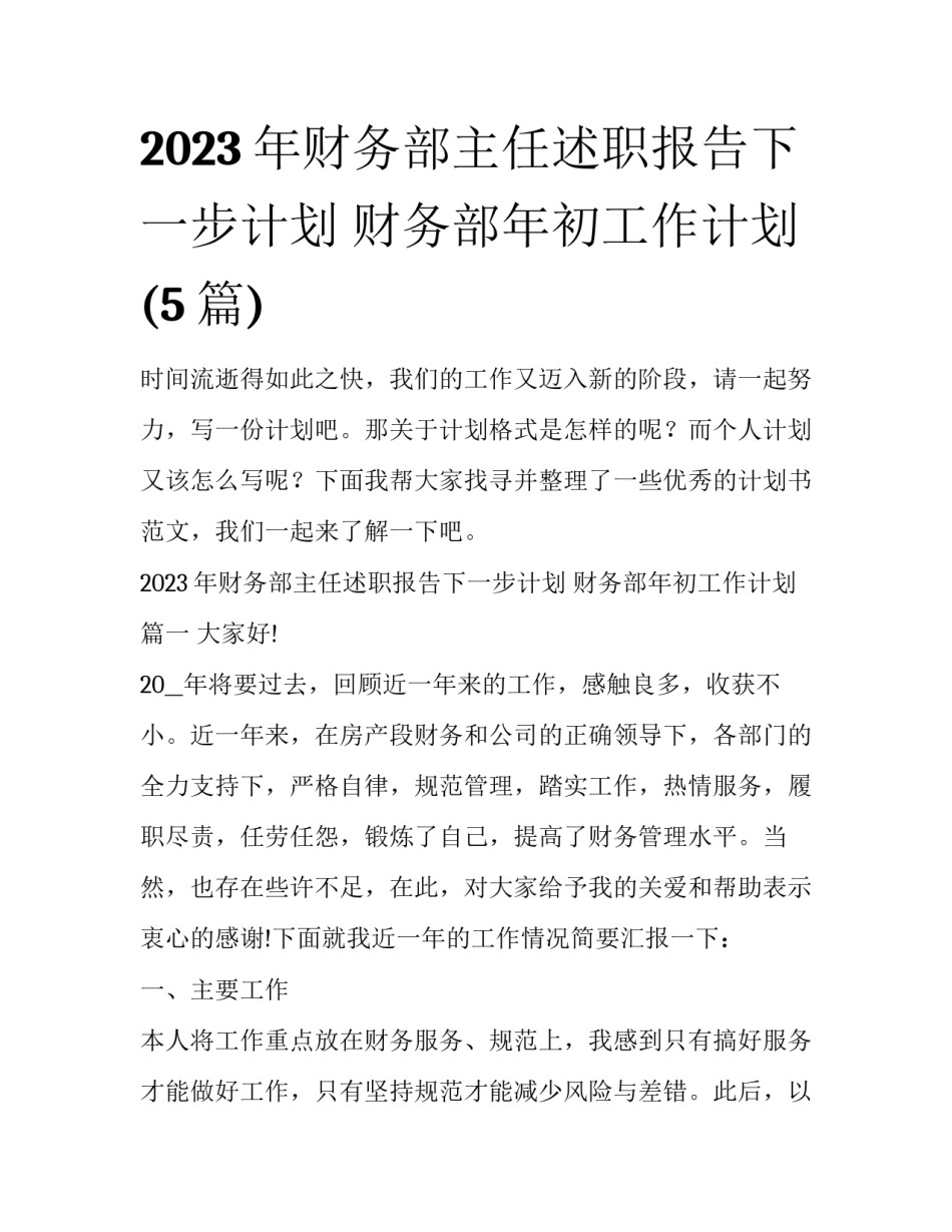 2023年财务部主任述职报告下一步计划 财务部年初工作计划(5篇)_第1页