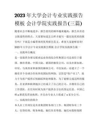 2023年大学会计专业实践报告模板 会计学院实践报告(三篇)