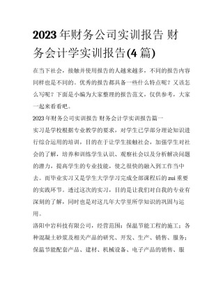 2023年财务公司实训报告 财务会计学实训报告(4篇)