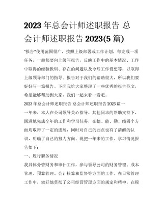 2023年总会计师述职报告 总会计师述职报告2023(5篇)