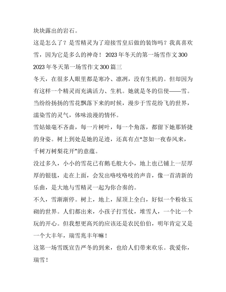 2023年冬天的第一场雪作文300 2023年冬天第一场雪作文300(三篇)_第3页