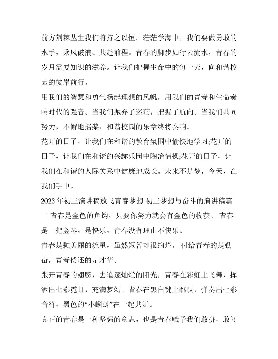 2023年初三演讲稿放飞青春梦想 初三梦想与奋斗的演讲稿(三篇)_第3页