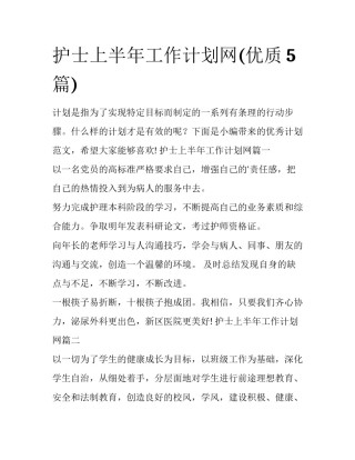护士上半年工作计划网(优质5篇)