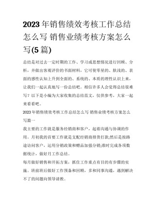 2023年销售绩效考核工作总结怎么写 销售业绩考核方案怎么写(5篇)