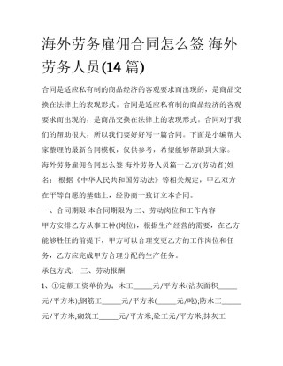 海外劳务雇佣合同怎么签 海外劳务人员(14篇)