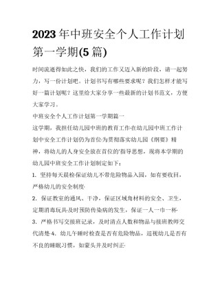 2023年中班安全个人工作计划第一学期(5篇)